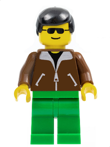 Minifig twn013 - Jacket Brown - Green Legs, Black Male Hair - De BrickPlaats