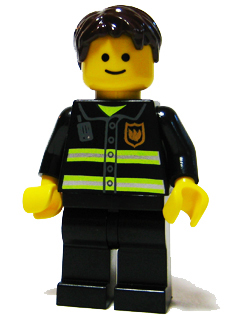 Minifig twn091 - Fire - Reflective Stripes, Black Legs, Dark Brown Short Tousled Hair - De BrickPlaats