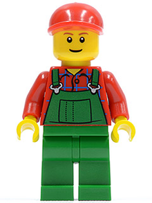 Minifig twn115 - Overalls Farmer Green, Red Short Bill Cap - De BrickPlaats