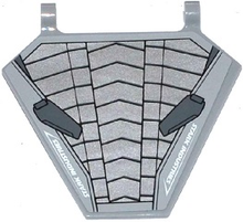 Part x1435pb021 - Flag 5 x 6 Hexagonal with Silver and Dark Bluish Gray Armor Plates and 'STARK INDUSTRIES' Pattern (Sticker) - Set 76031 - De BrickPlaats